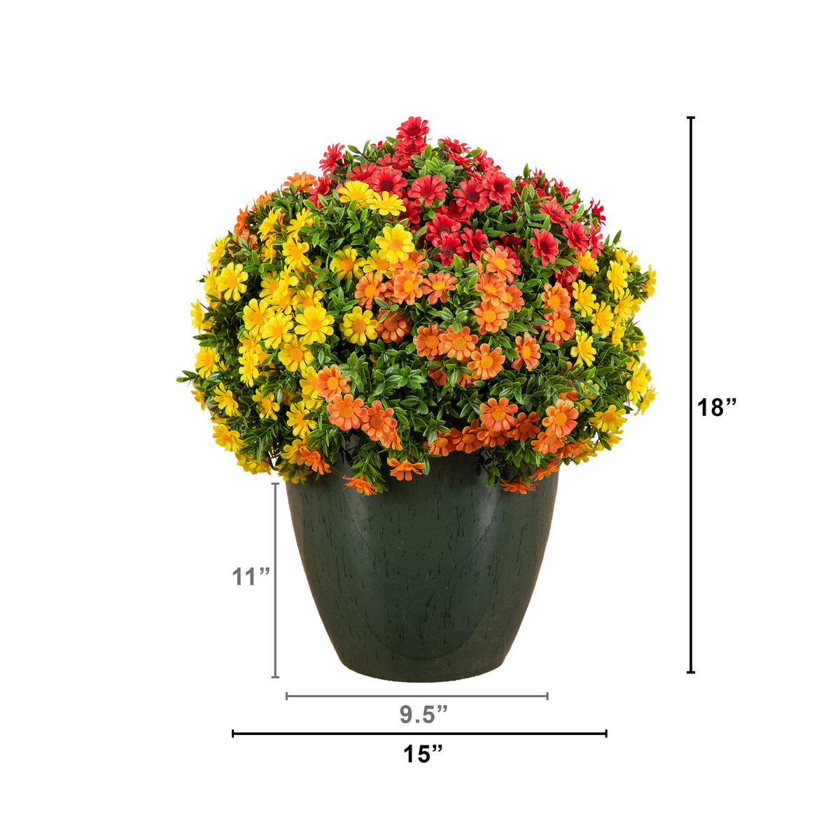 18” UV Resistant Autumn Artificial Fall Mixed Daisy Plant in Decorative Planter (Indoor/Outdoor)