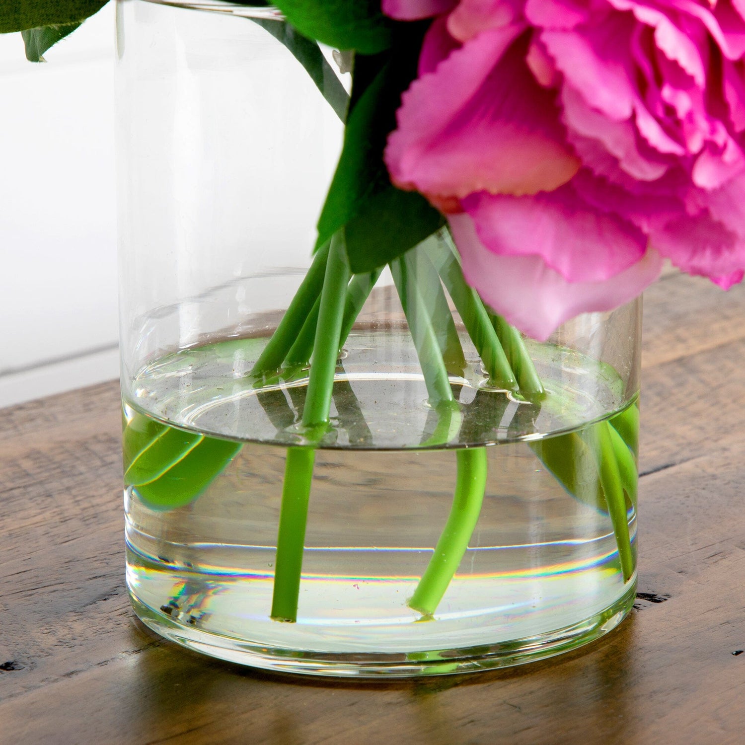 12” Artificial Peony Arrangement in Glass Vase