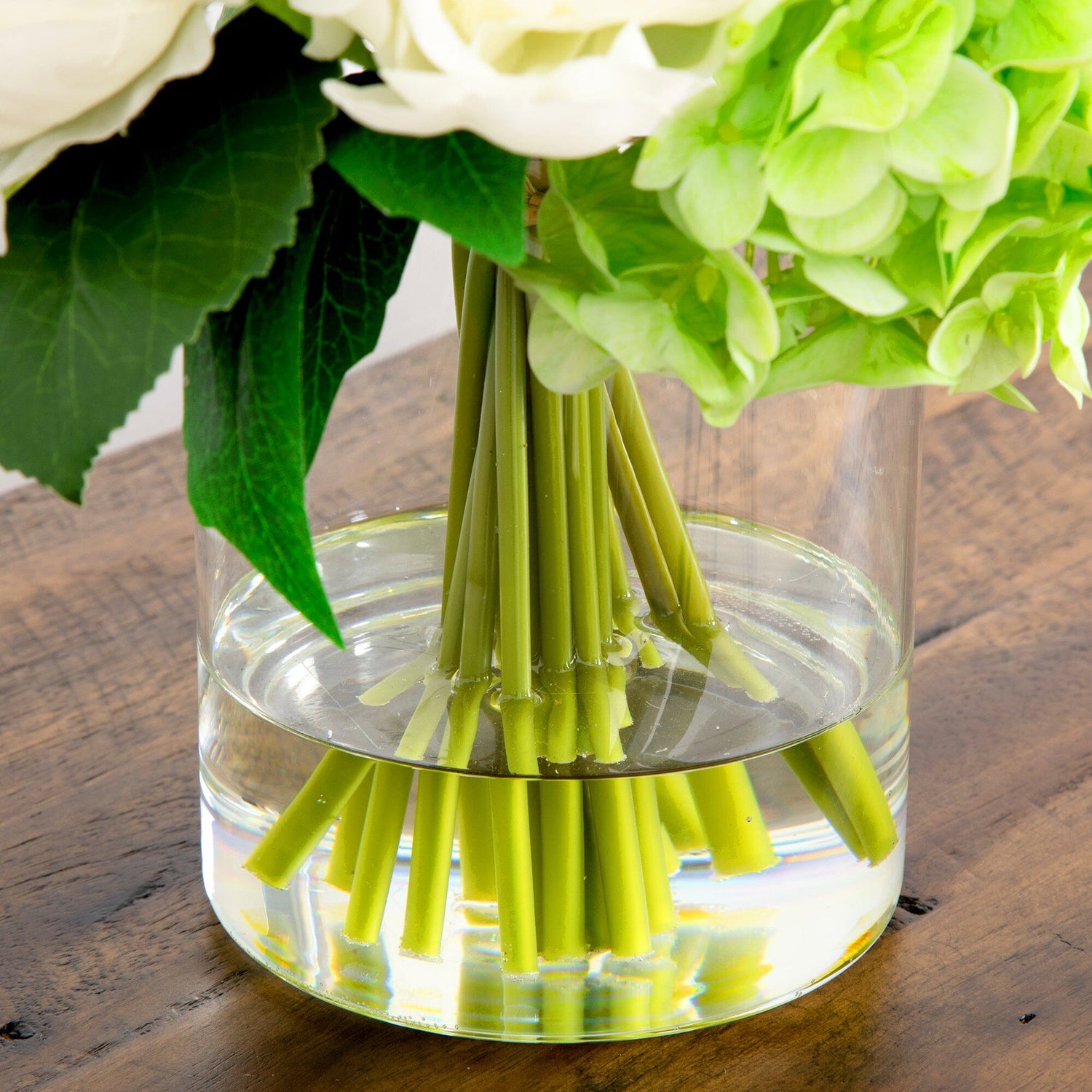12" Artificial Peony, Hydrangea and Tulip Arrangement in Glass Vase