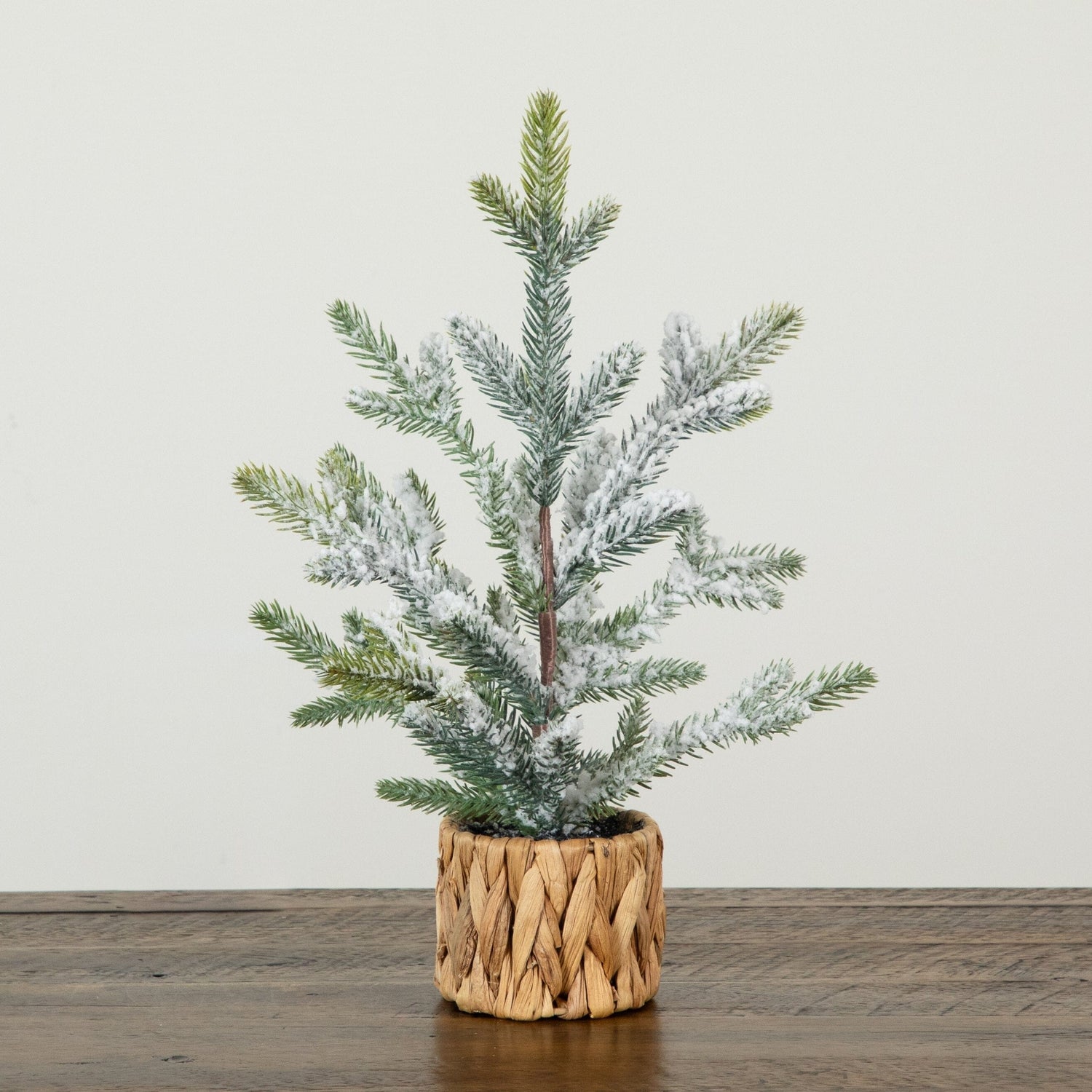 14” Artificial Flocked Fir Christmas Tree in Woven Basket