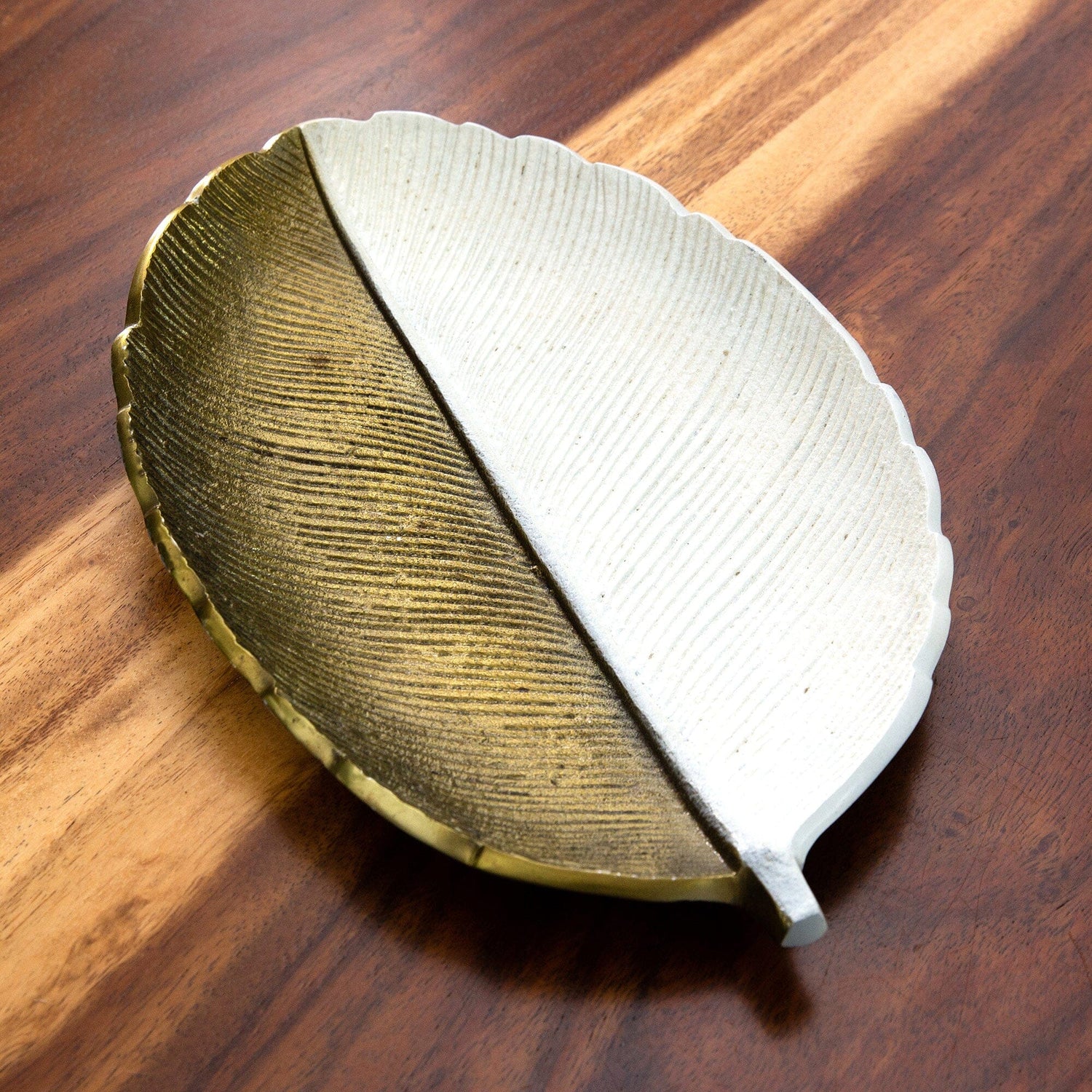 14" Gold and White Leaf Decorative Accent