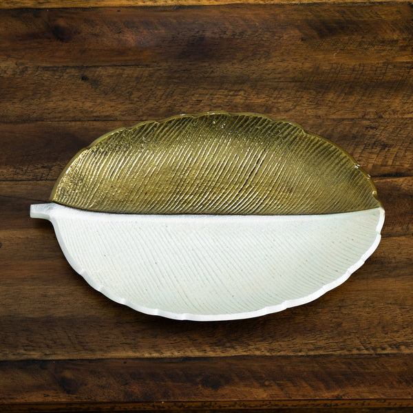 14" Gold and White Leaf Decorative Accent