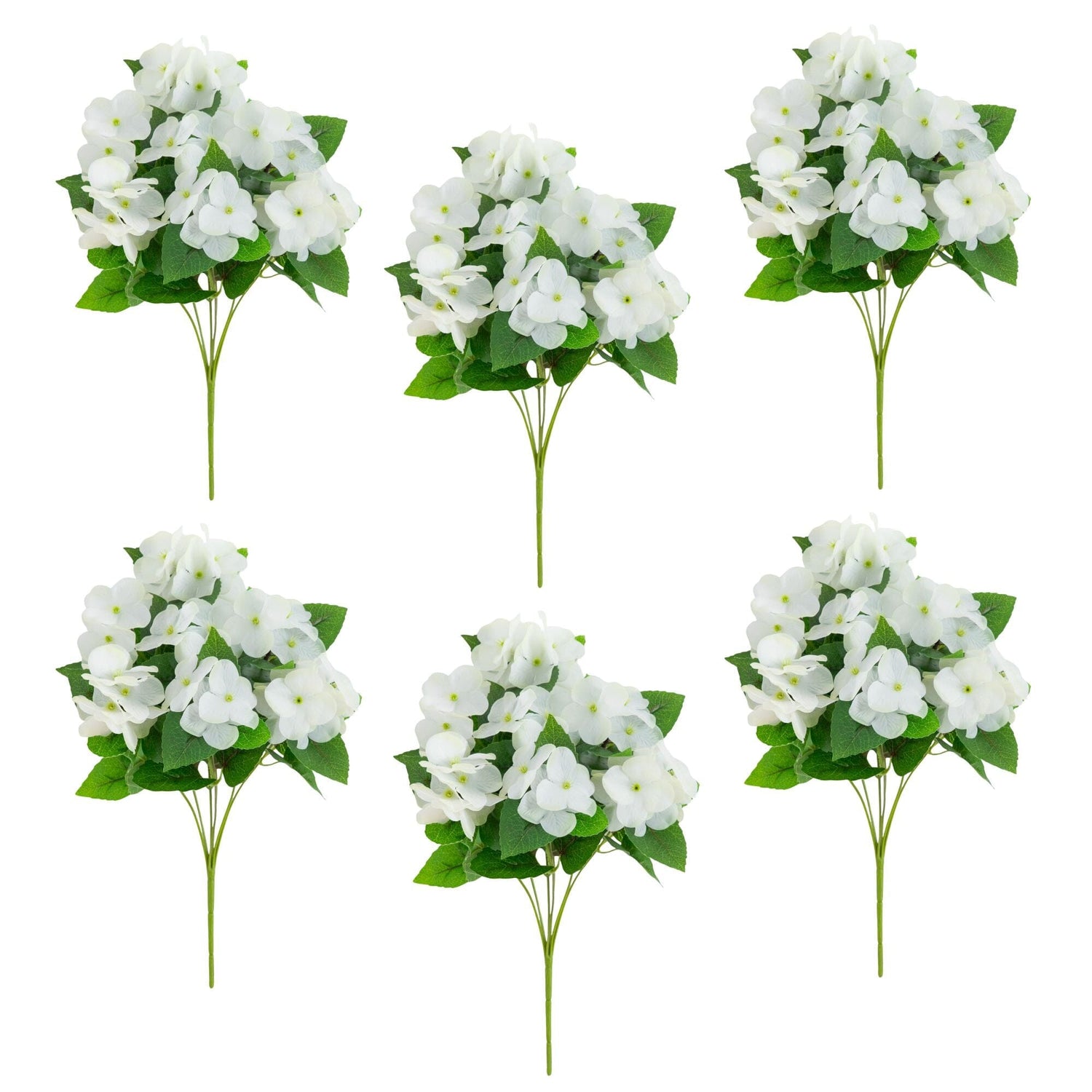 14" UV Resistant Artificial Hydrangea Bush (Indoor/Outdoor) - Set of 6