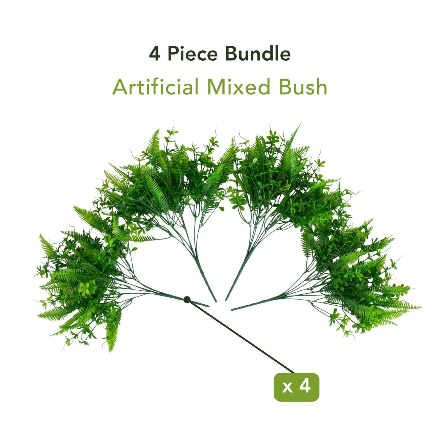 14” UV Resistant Artificial Mixed Greens Bush (Indoor/Outdoor) - Set of 4