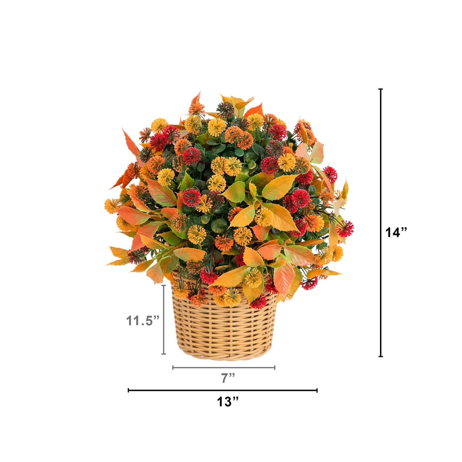 14” UV Resistant Autumn Artificial Mixed Fall Mum in Wicker Basket (Indoor/Outdoor)