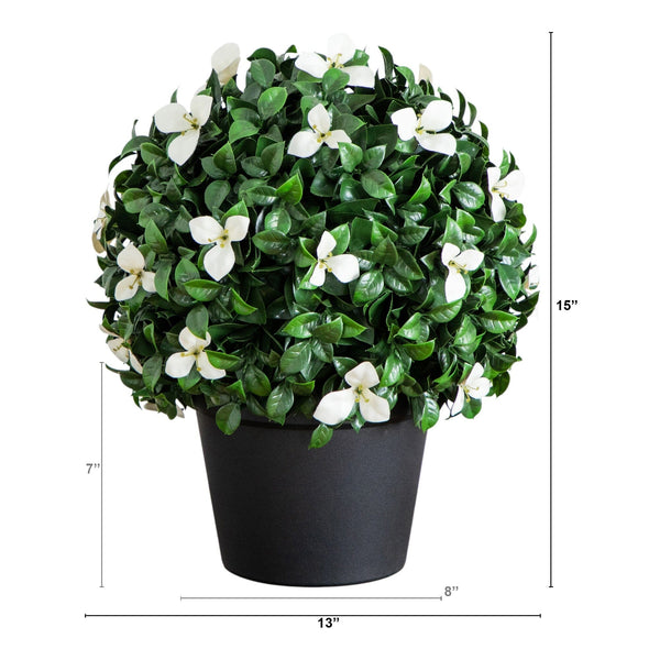 15" UV Resistant Artificial Boxwood and Gardenia Topiary Plant (Indoor/Outdoor)