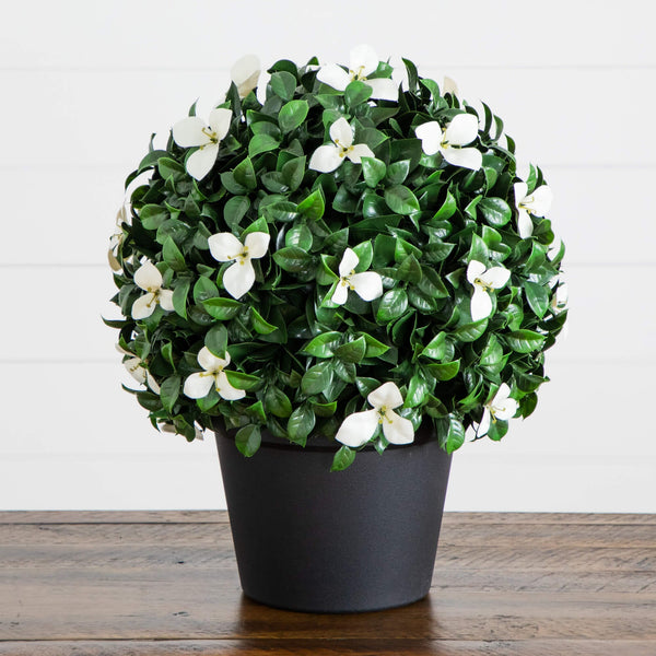 15" UV Resistant Artificial Boxwood and Gardenia Topiary Plant (Indoor/Outdoor)
