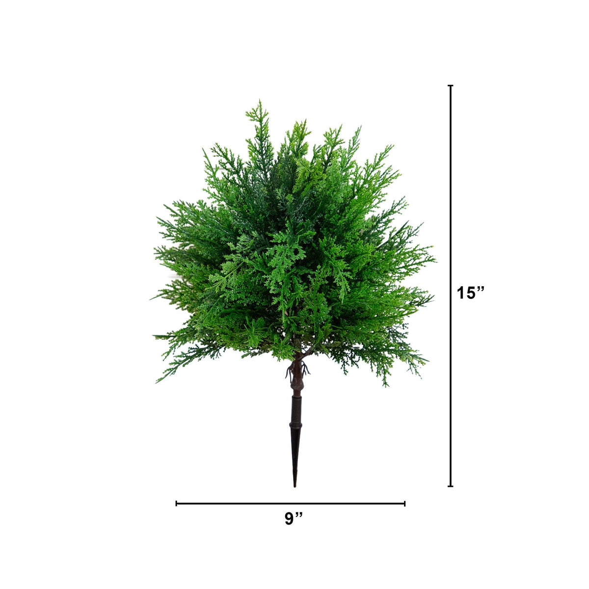 15” UV Resistant Artificial Cedar Bush with Integrated Ground Stake (Indoor/Outdoor) - Set of 2