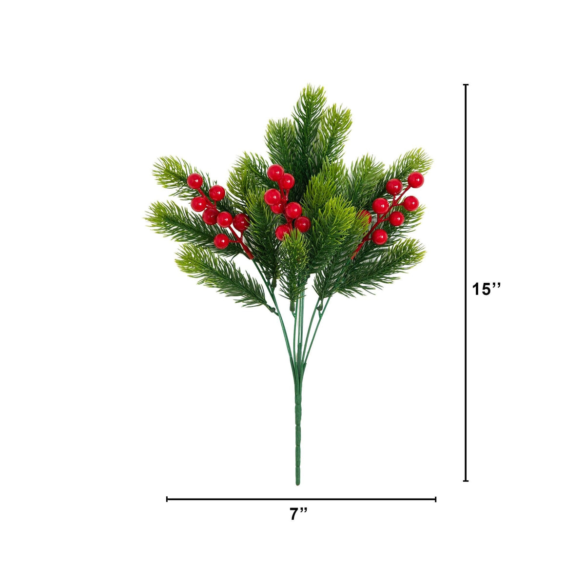 15” UV Resistant Artificial Christmas Pine and Berries Bush (Indoor/Outdoor) - Set of 3