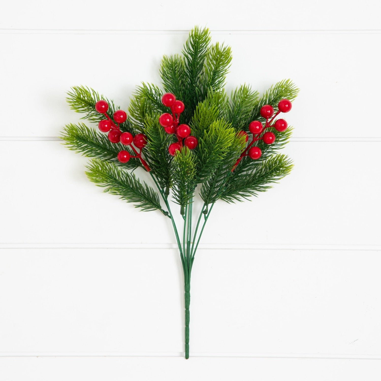 15” UV Resistant Artificial Christmas Pine and Berries Bush (Indoor/Outdoor) - Set of 3