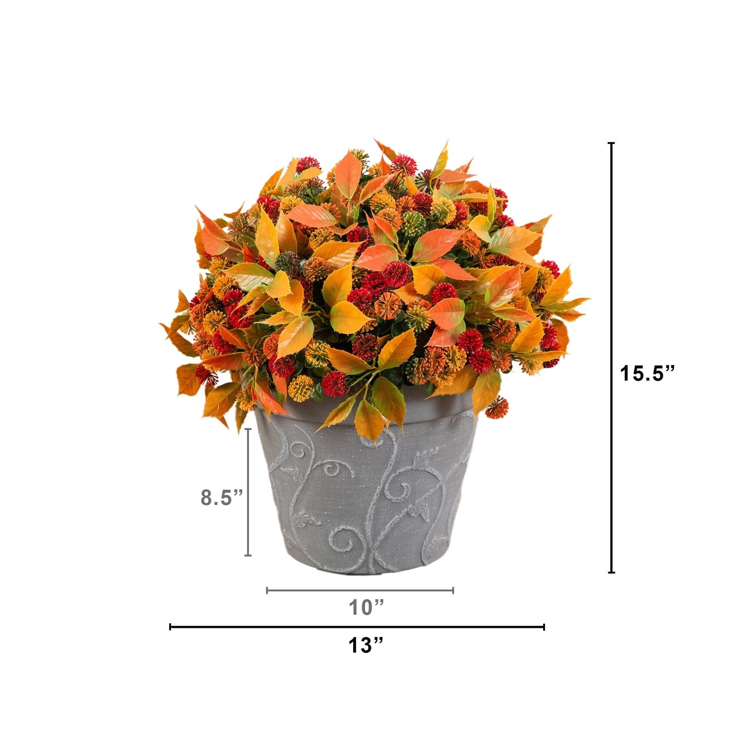 15.5” UV Resistant Autumn Artificial Mixed Fall Mum in Decorative Gray Planter (Indoor/Outdoor)