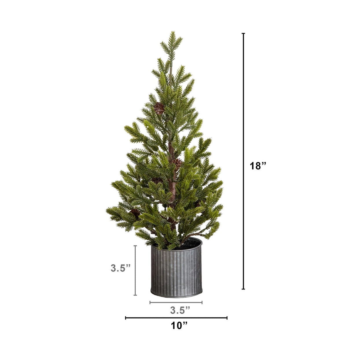 18” Artificial Christmas Tree with Pinecones in Metal Tin Planter