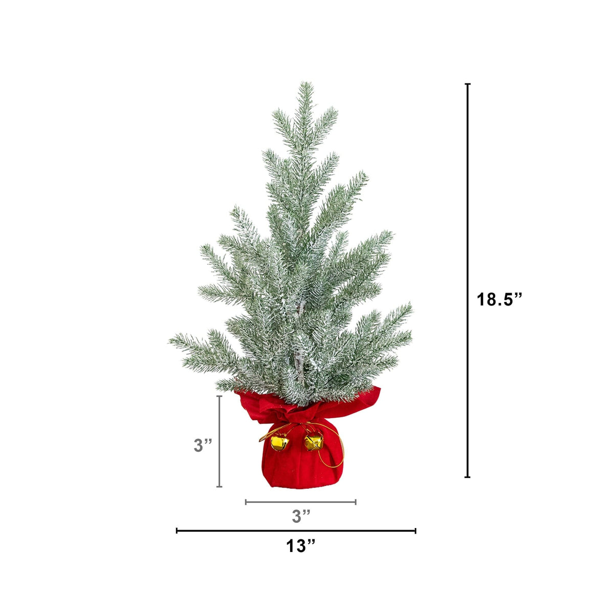 18” Artificial Flocked Christmas Tree with Wrapped Velvet Base and Gold Bells - Set of 2