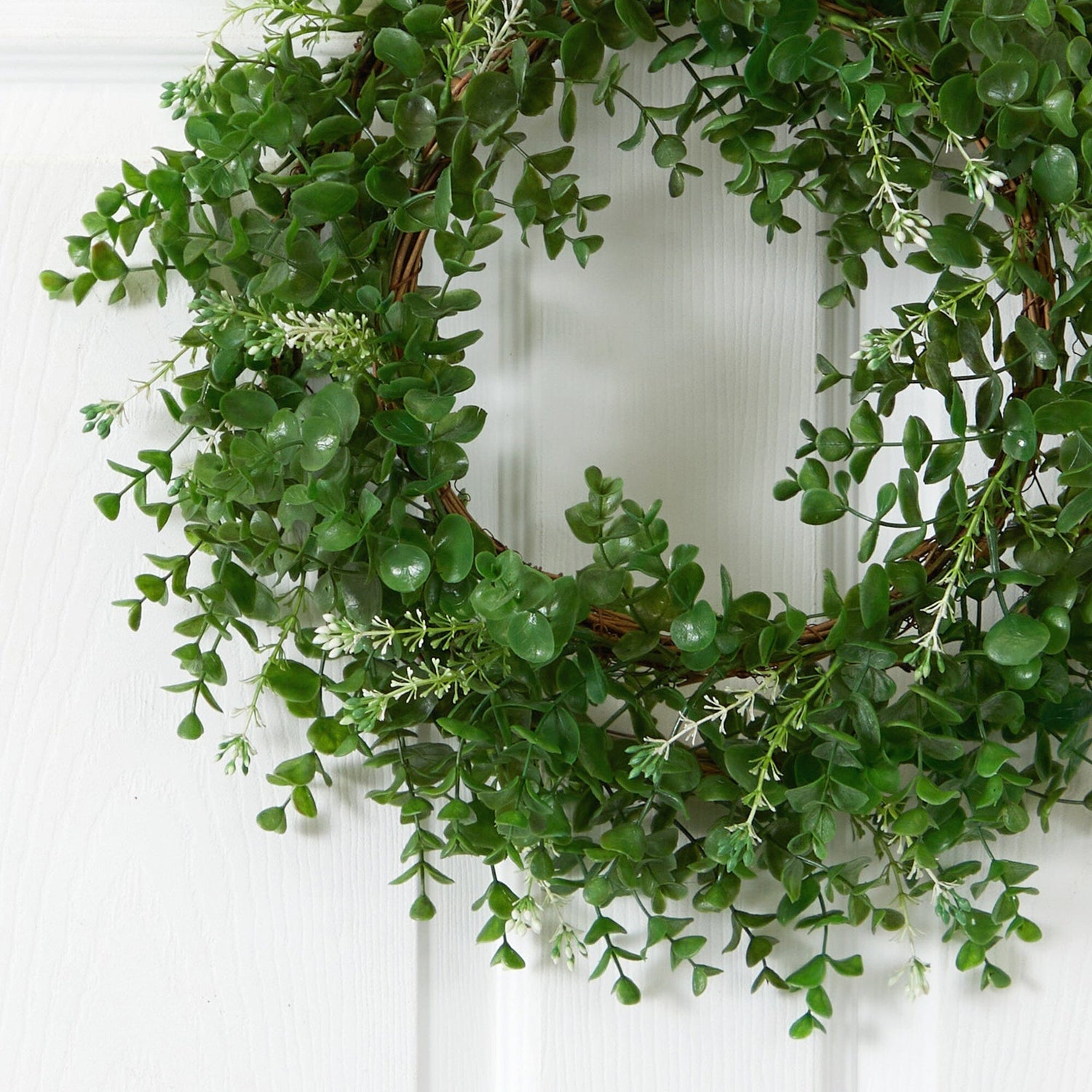 18” Eucalyptus Double Ring Wreath w/Twig Base