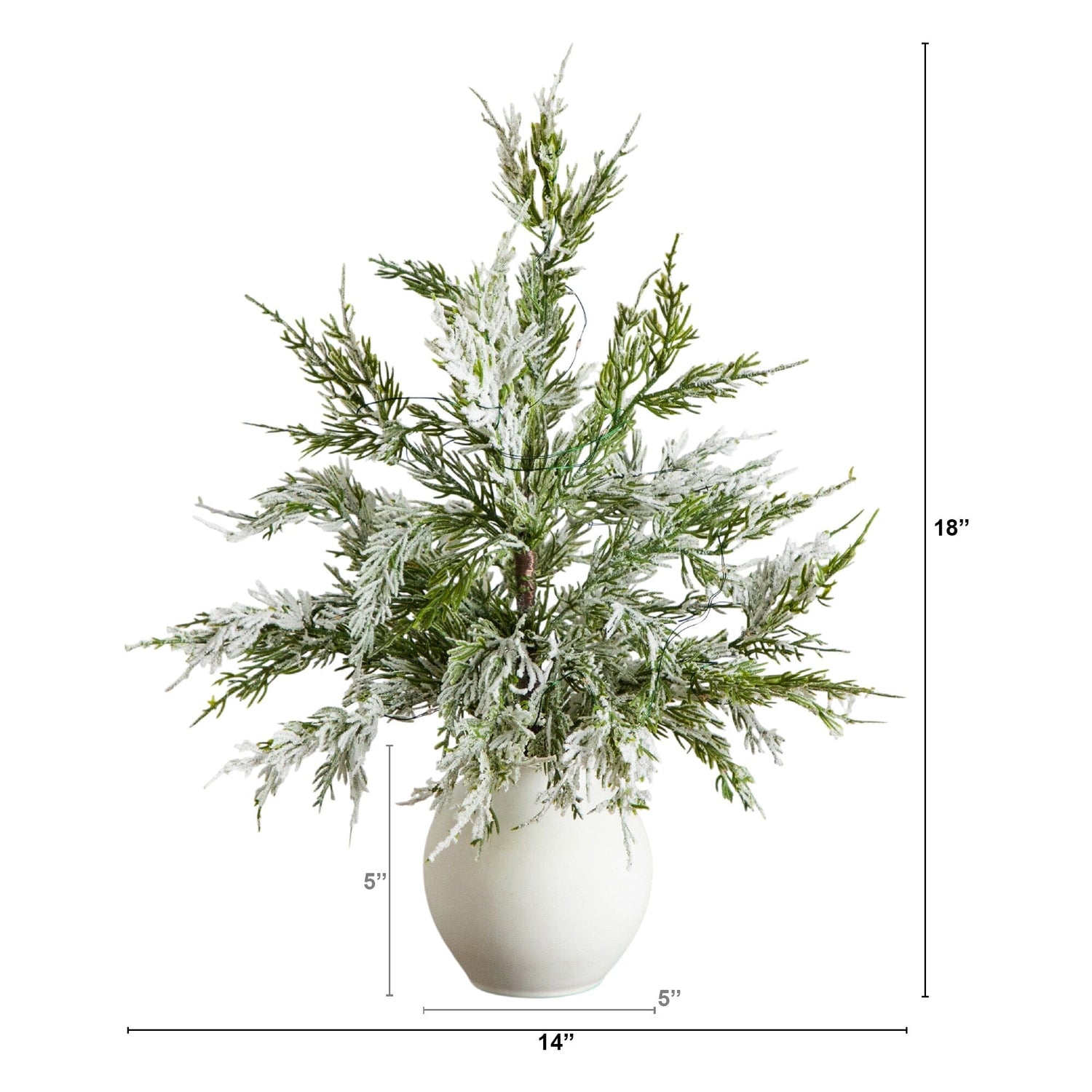 18" Pre-Lit Artificial Mini Snowed Cypress Christmas Tree with 12 LED Lights in White Ceramic Planter