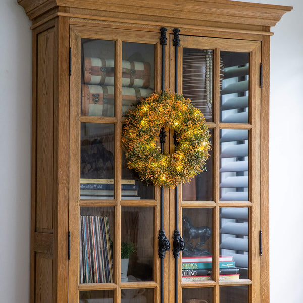 18" Pre-Lit Autumn Boxwood Artificial Fall Wreath with 25 Warm White LED Lights