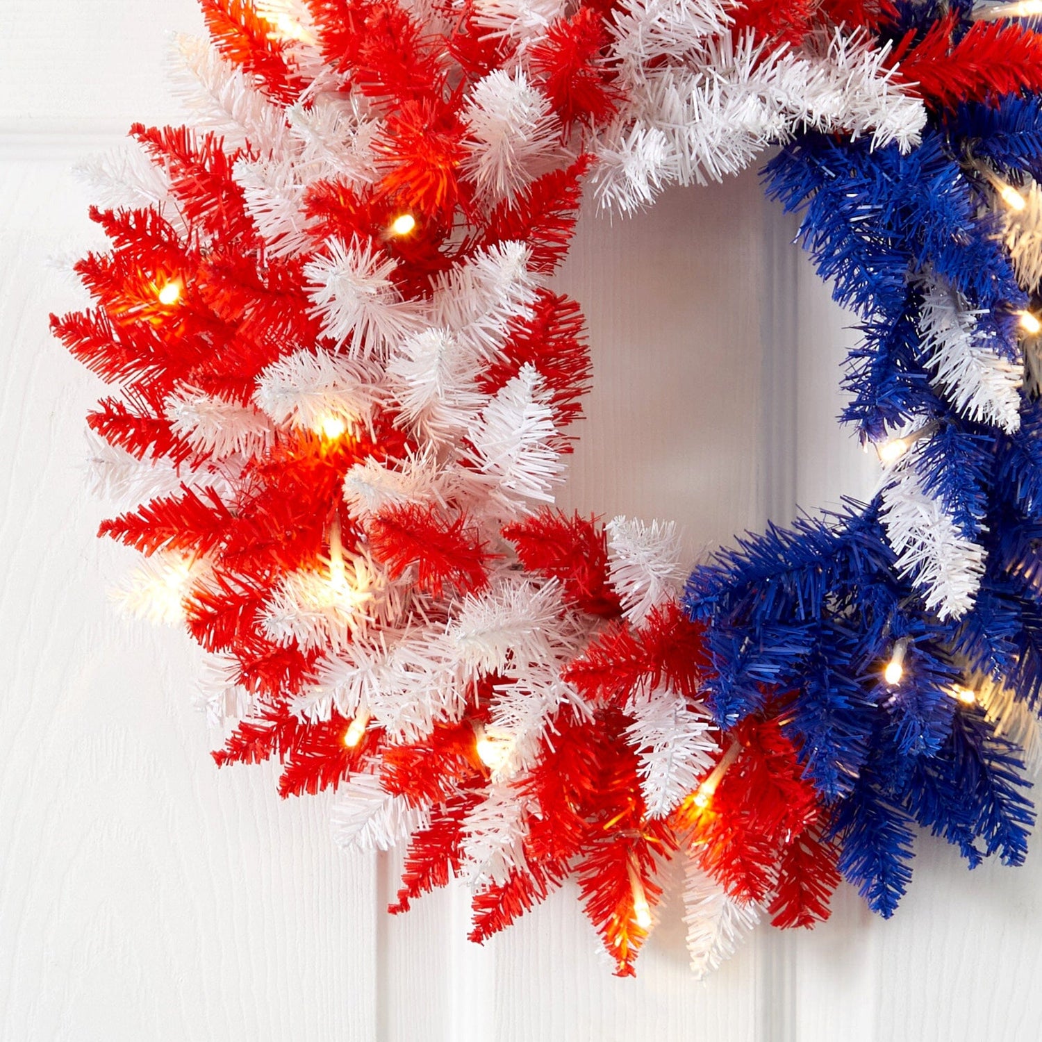 18” Patriotic Red, White and Blue “Americana” Wreath with 20 Warm LED Lights