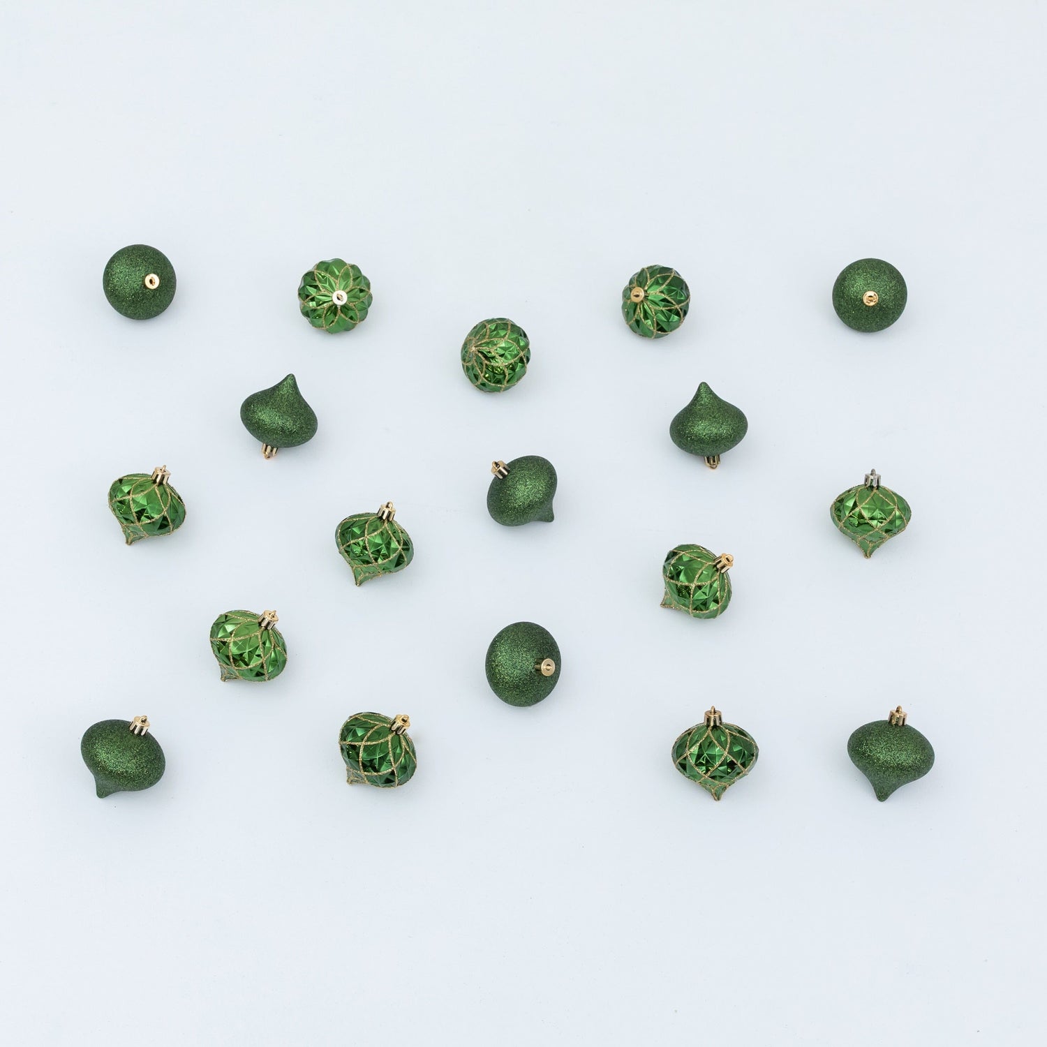 18-pc Green and Gold Teardrop Shatterproof Christmas Ornaments