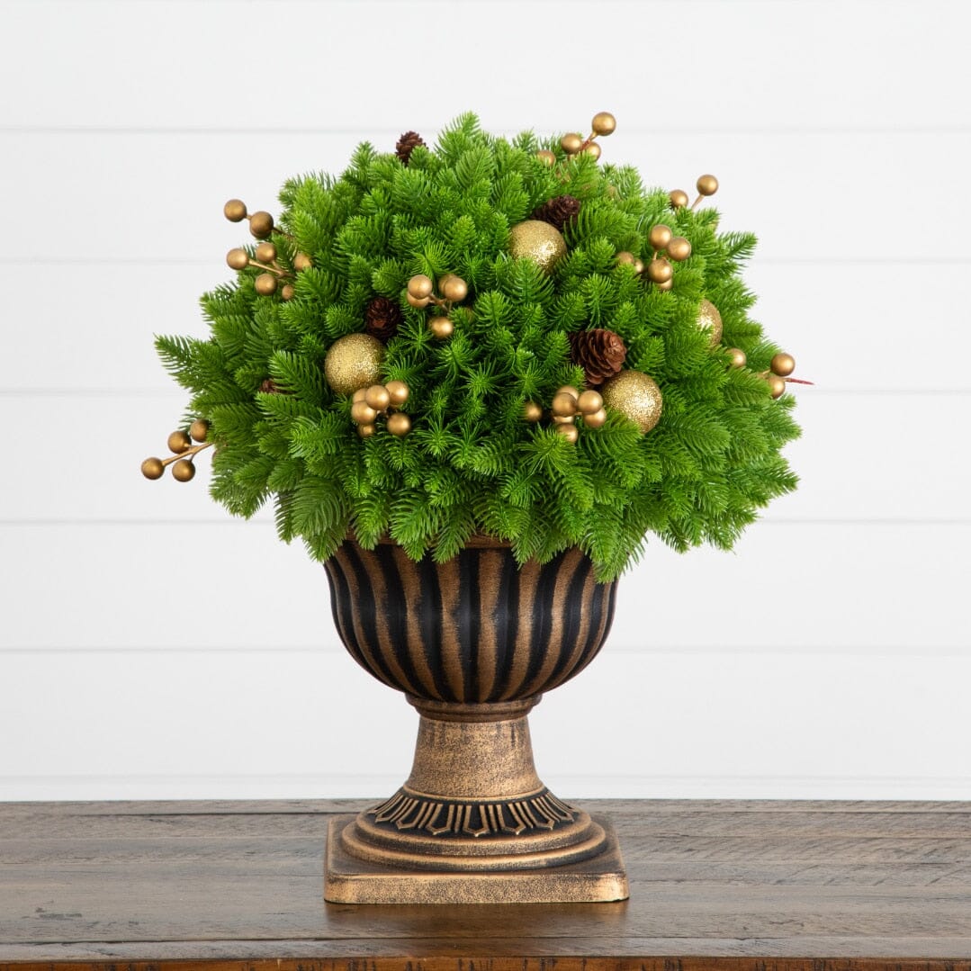 18” UV Resistant Artificial Pre-Lit Christmas Pine Plant with LED Lights in Decorative Planter (Indoor/Outdoor)
