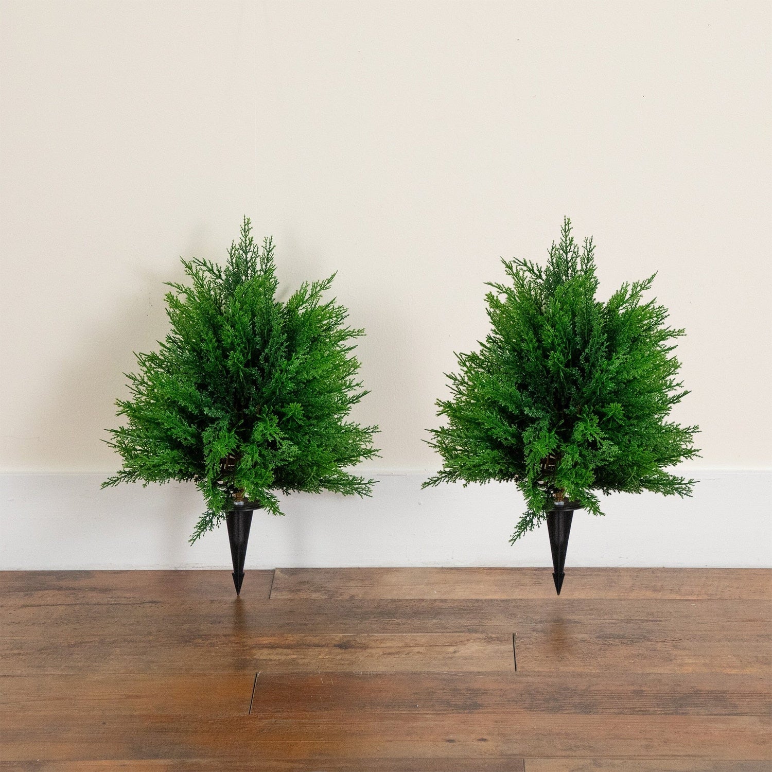 19” UV Resistant Artificial Cedar Bush with Integrated Ground Stake (Indoor/Outdoor) - Set of 2