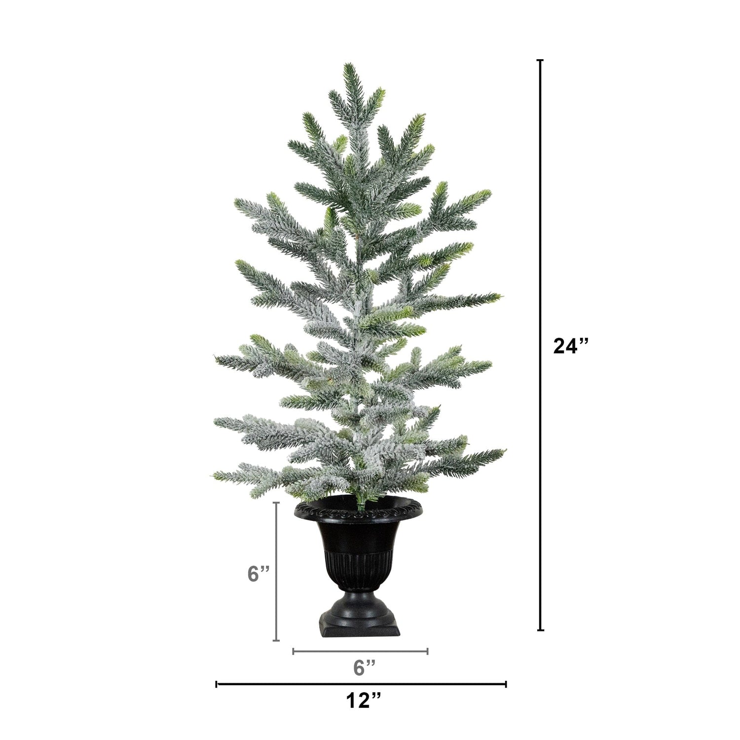 2' Artificial Frosted Christmas Tree in Black Decorative Urn