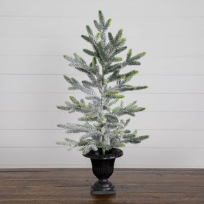 2' Artificial Frosted Christmas Tree in Black Decorative Urn