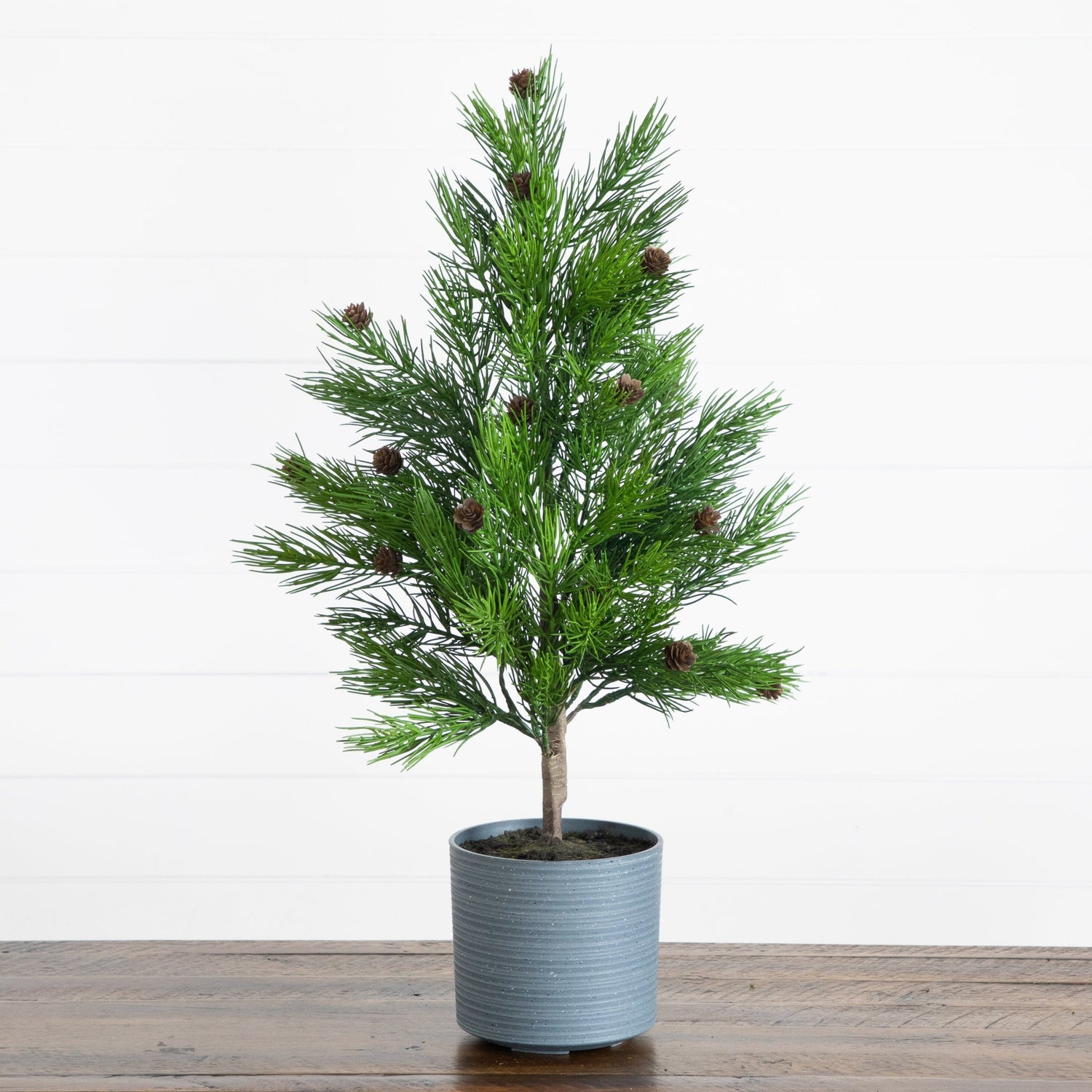 2' Artificial Real Touch Cedar Christmas Tree with Pinecones in Gray Decorative Planter