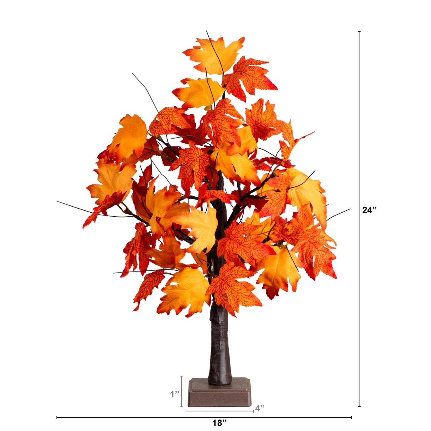 2' Pre-Lit Bright Autumn Maple Artificial Fall Tree with 24 Warm White LED Lights and Detachable Base