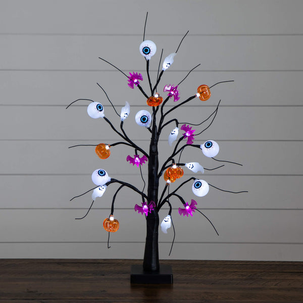 2' Pre-Lit Artificial Halloween Eyeballs, Ghosts, Bats & Pumpkins 24 LED Lighted Ornament Tree