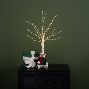 2’ Pre-Lit Artificial White Birch Tree with 60 Warm White LED Lights