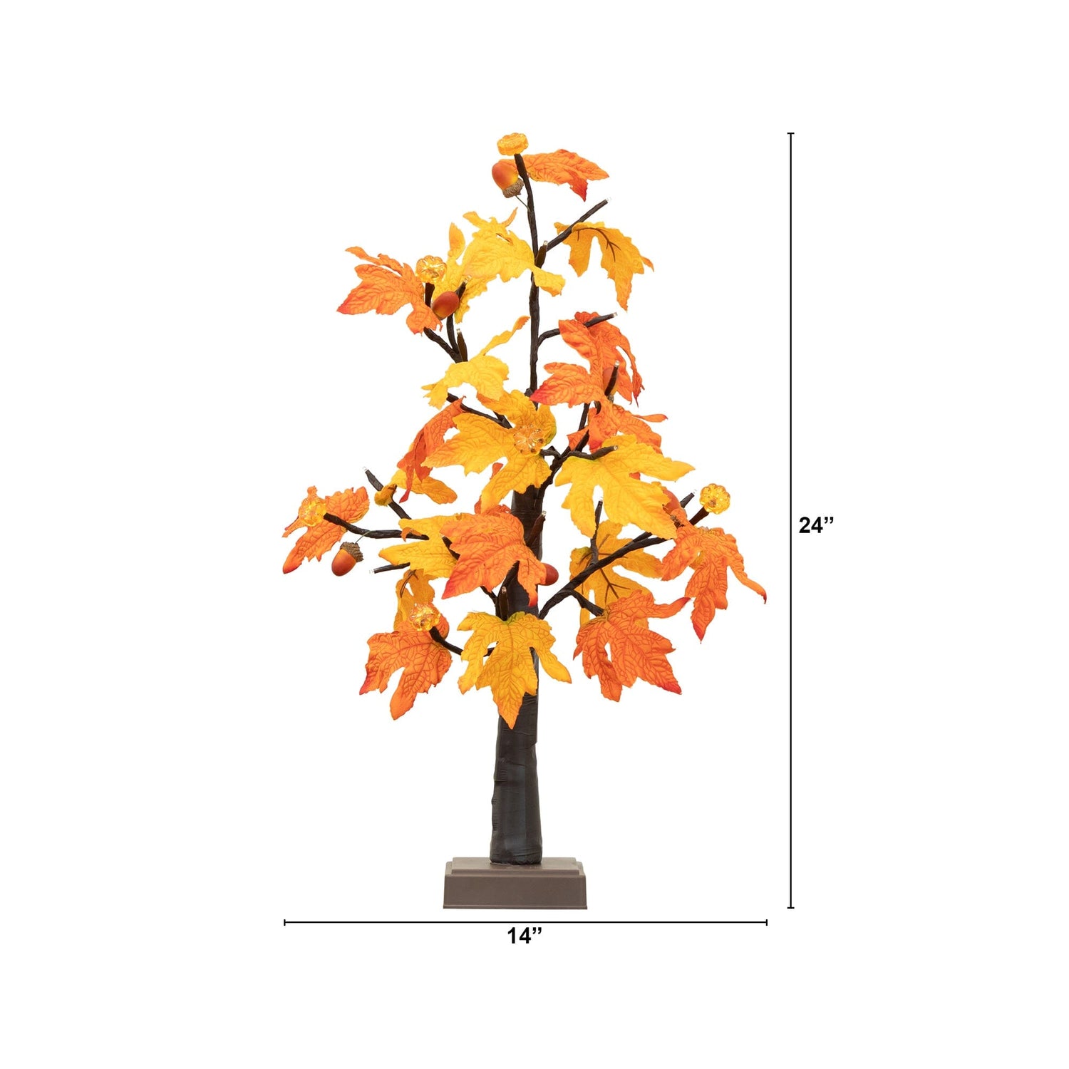 2' Pre-Lit Autumn Maple Artificial Fall Tree with 24 Warm White LED & Pumpkin Shaped Lights with Detachable Base