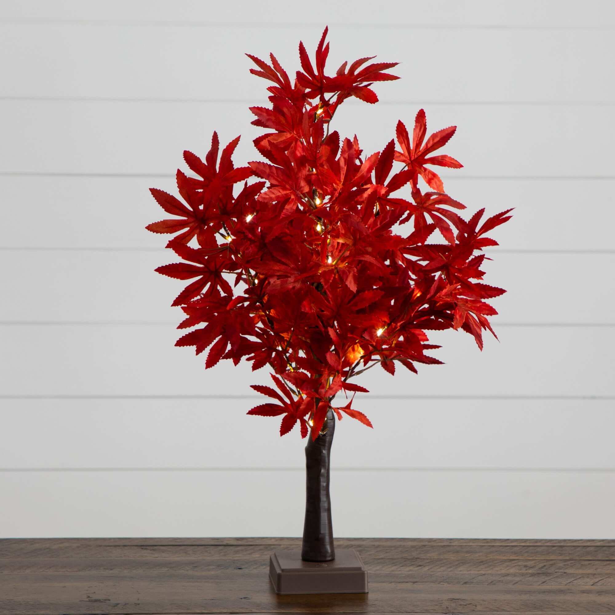 2' Pre-Lit Red Autumn Maple Artificial Fall Tree with 50 Warm White LE ...