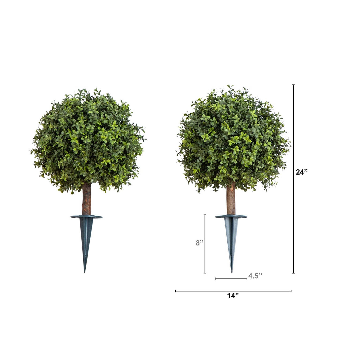 2' UV Resistant Artificial Boxwood Topiary with Integrated Ground Stake (Indoor/Outdoor) - Set of 2