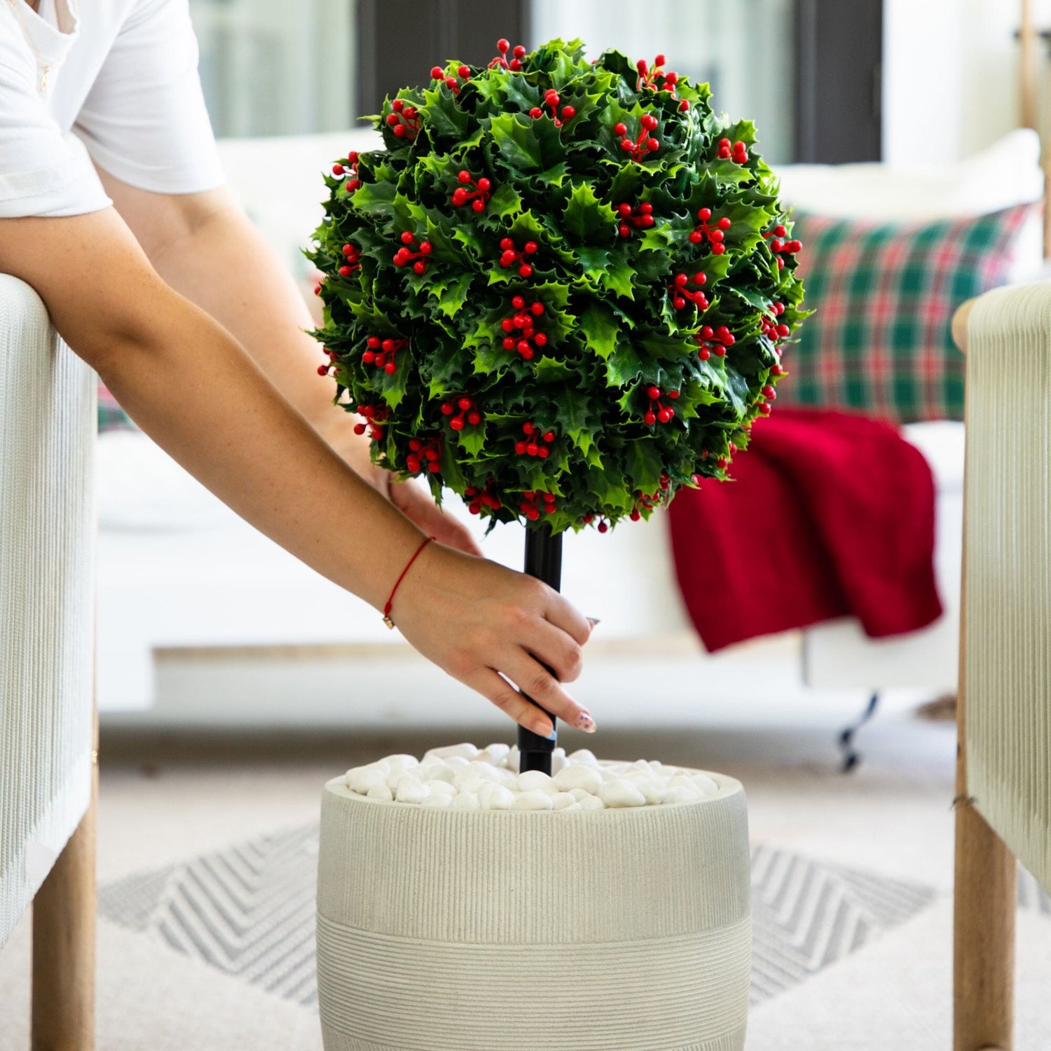 2' UV Resistant Artificial Holly Berry Christmas Ball with Integrated Ground Stake (Indoor/Outdoor)