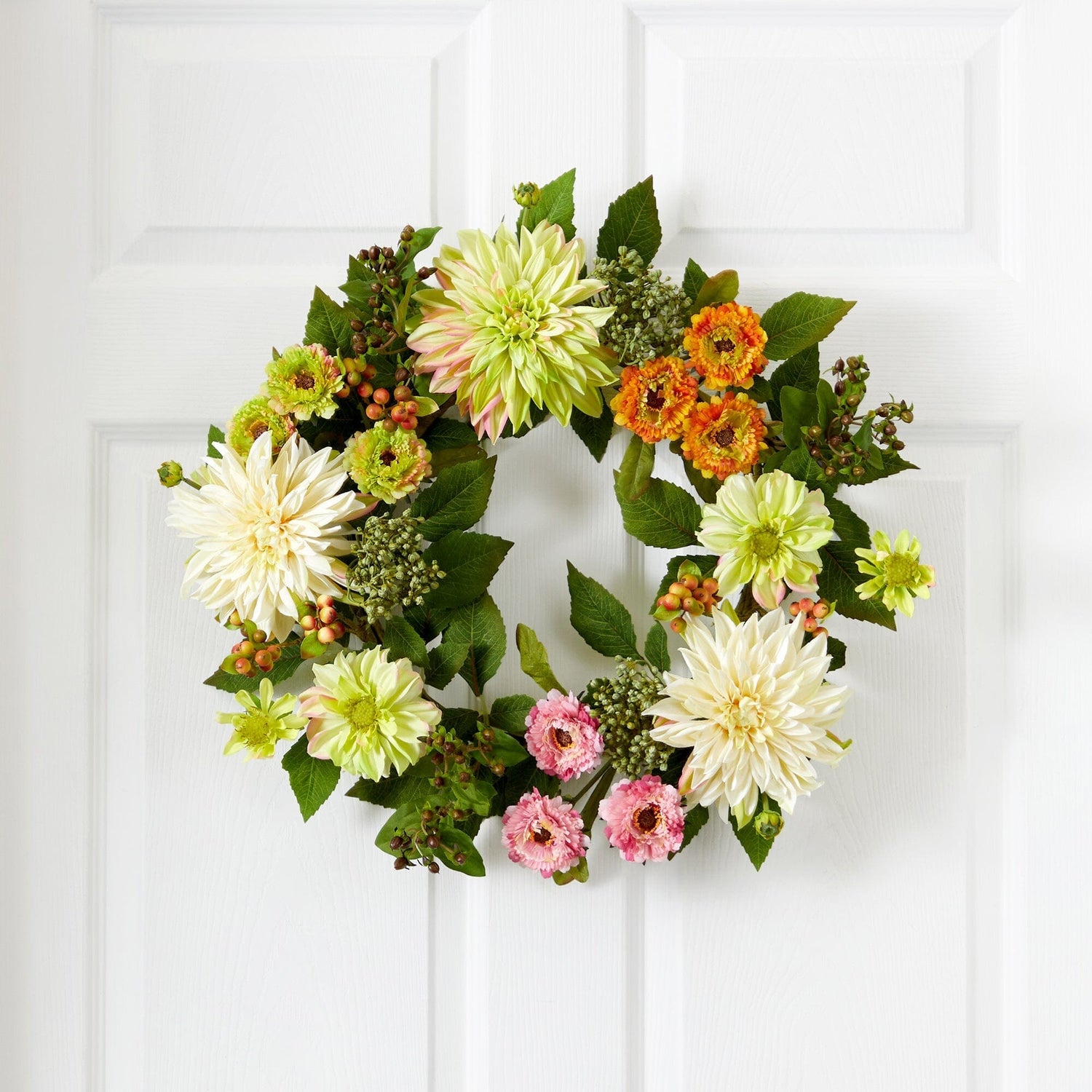 22” Dahlia & Mum Wreath - Spring Vibe