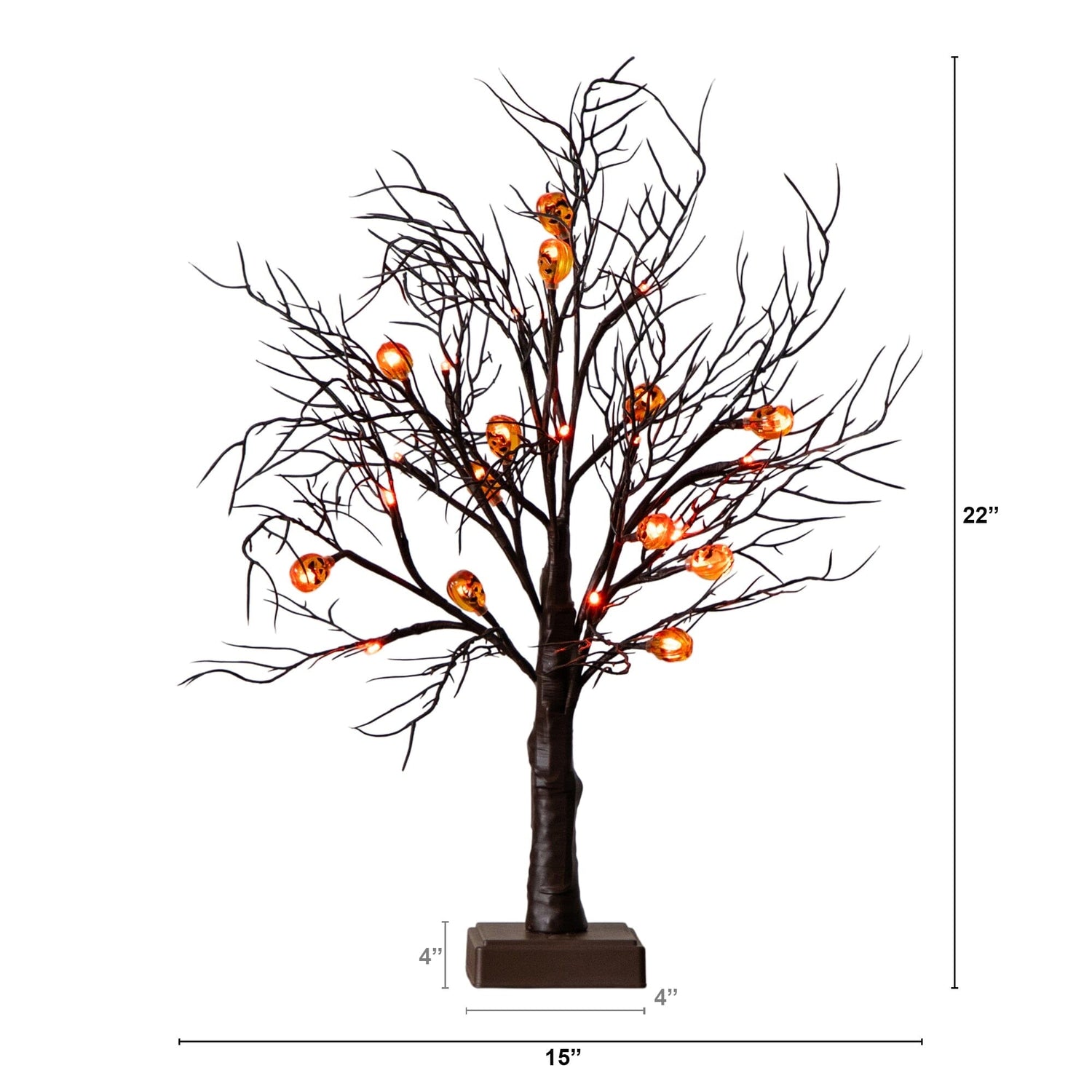 22" Pre-Lit Artificial Halloween Brown Twig Tree with 12 Orange LED Pumpkin Shaped Lights