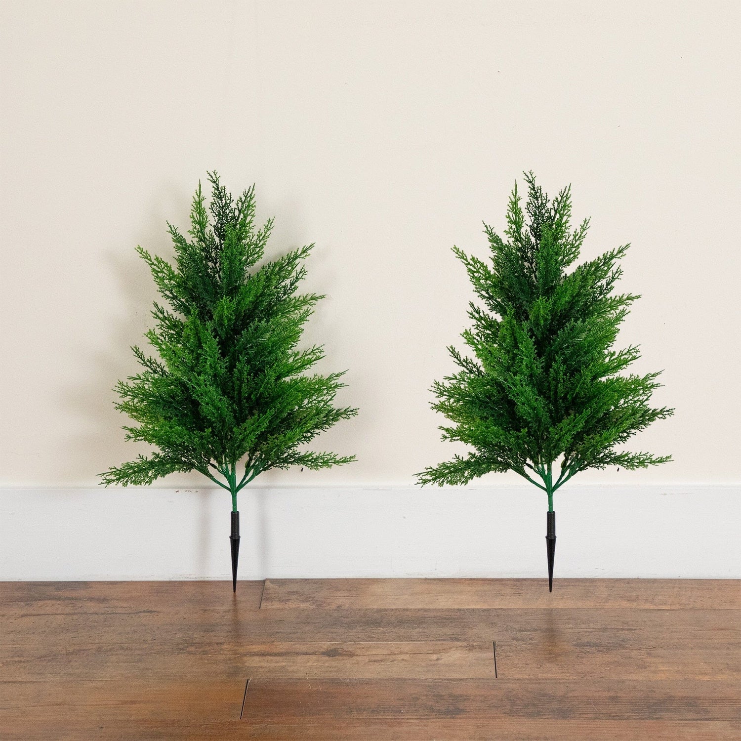 22” UV Resistant Artificial Cedar Bush with Integrated Ground Stake (Indoor/Outdoor) - Set of 2