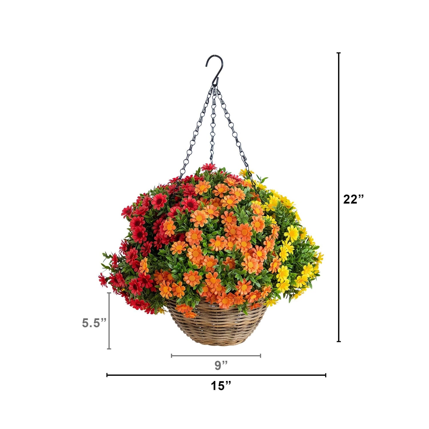 22” UV Resistant Autumn Artificial Falll Mixed Daisy Hanging Basket (Indoor/Outdoor)