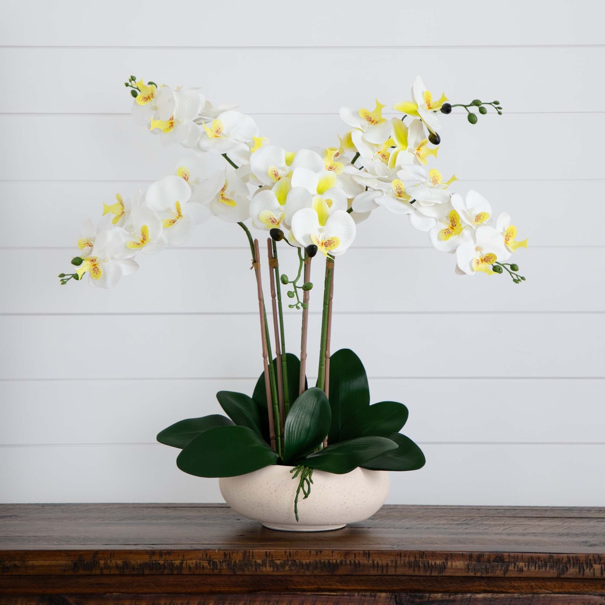 flower pot for orchid plant Nearly Natural 23 in. Artificial Phalaenopsis Orchid Arrangement in Ceramic Planter, White