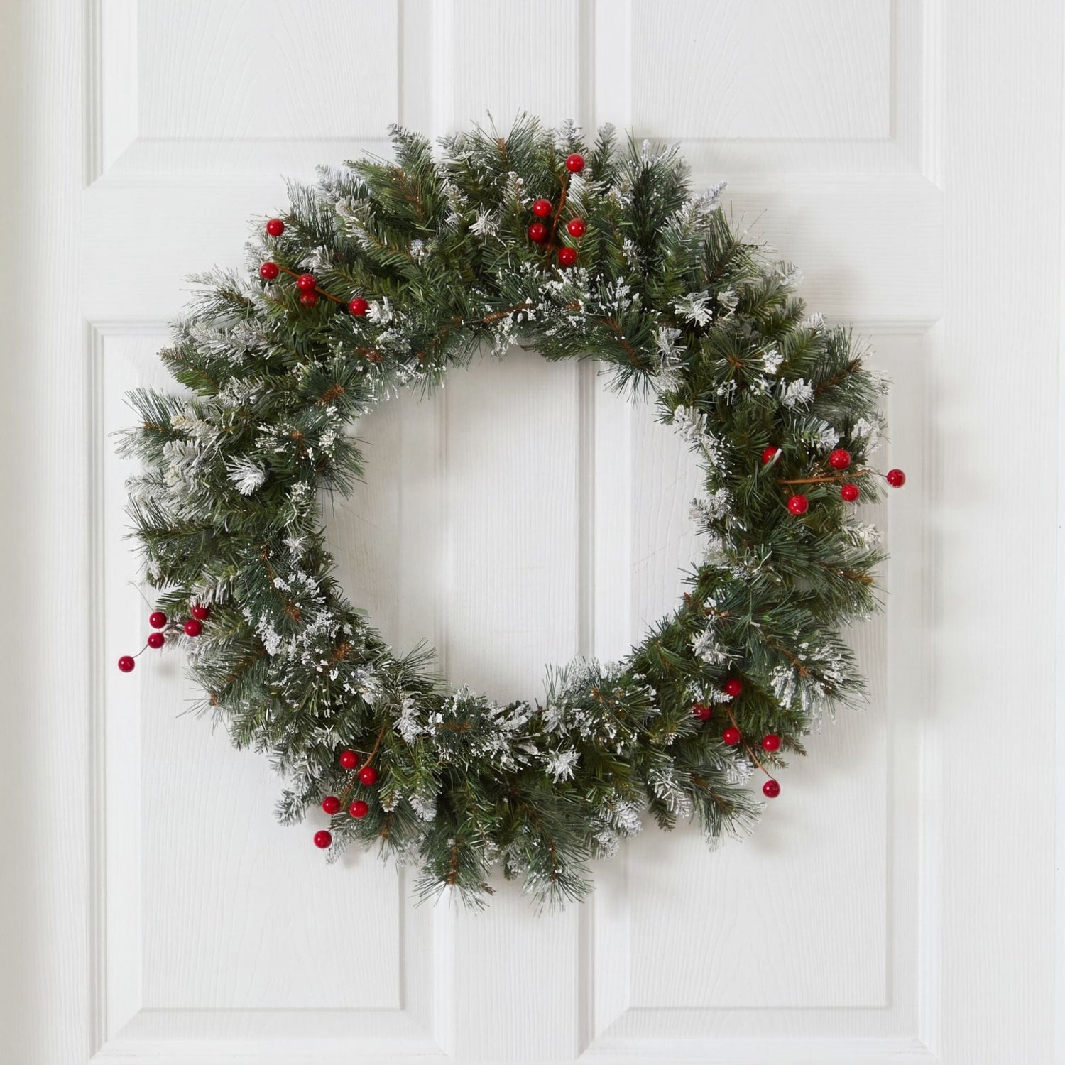 24” Artificial Frosted Swiss Pine Wreath with Berries
