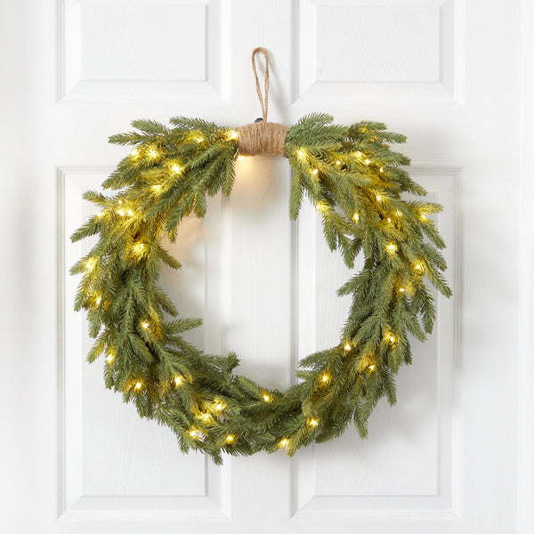 24" Holiday Christmas Pre-Lit Cascading Pine Wreath"