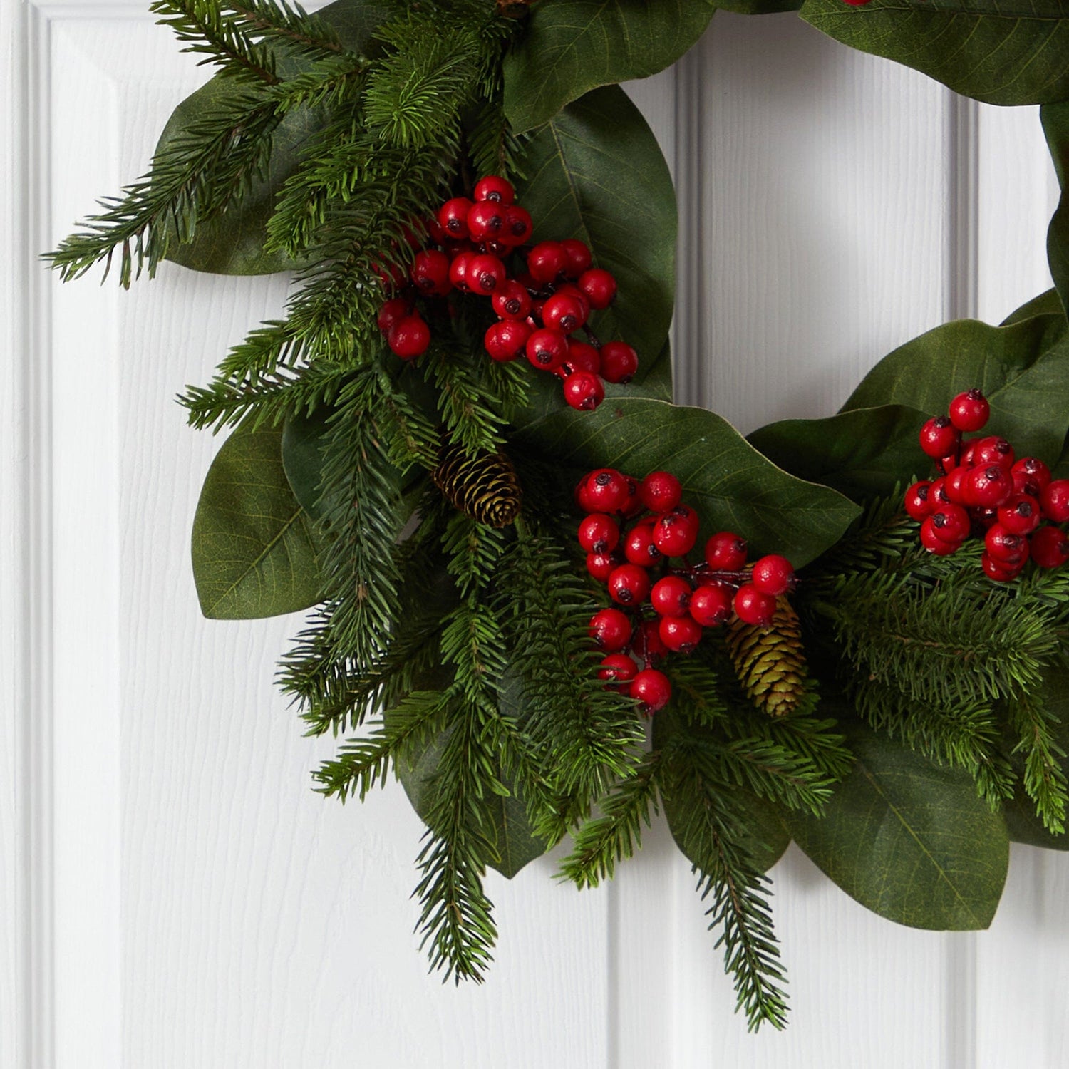 24” Magnolia Leaf, Berry and Pine Artificial Wreath