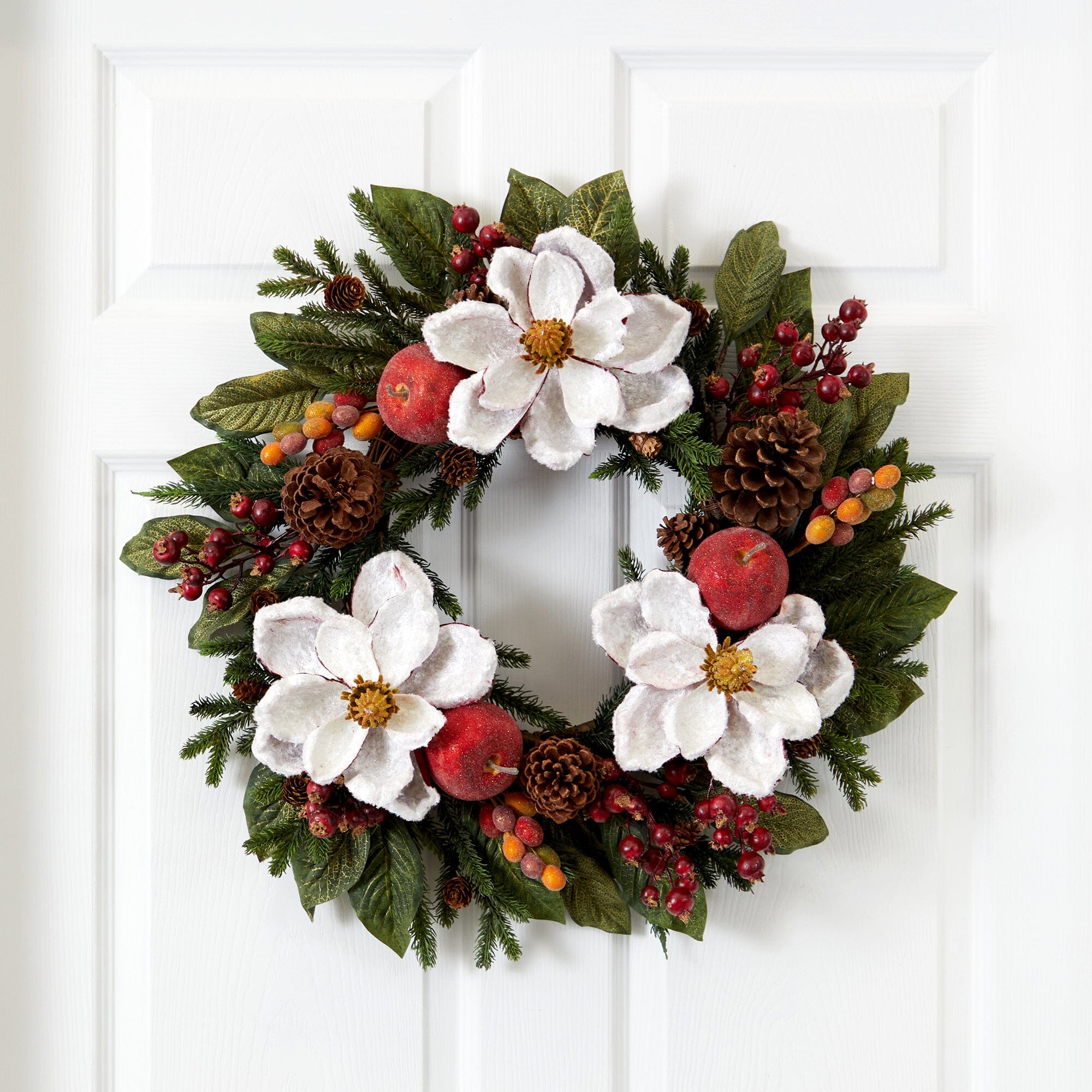 24" Magnolia Pinecone & Berry Wreath | Nearly Natural"