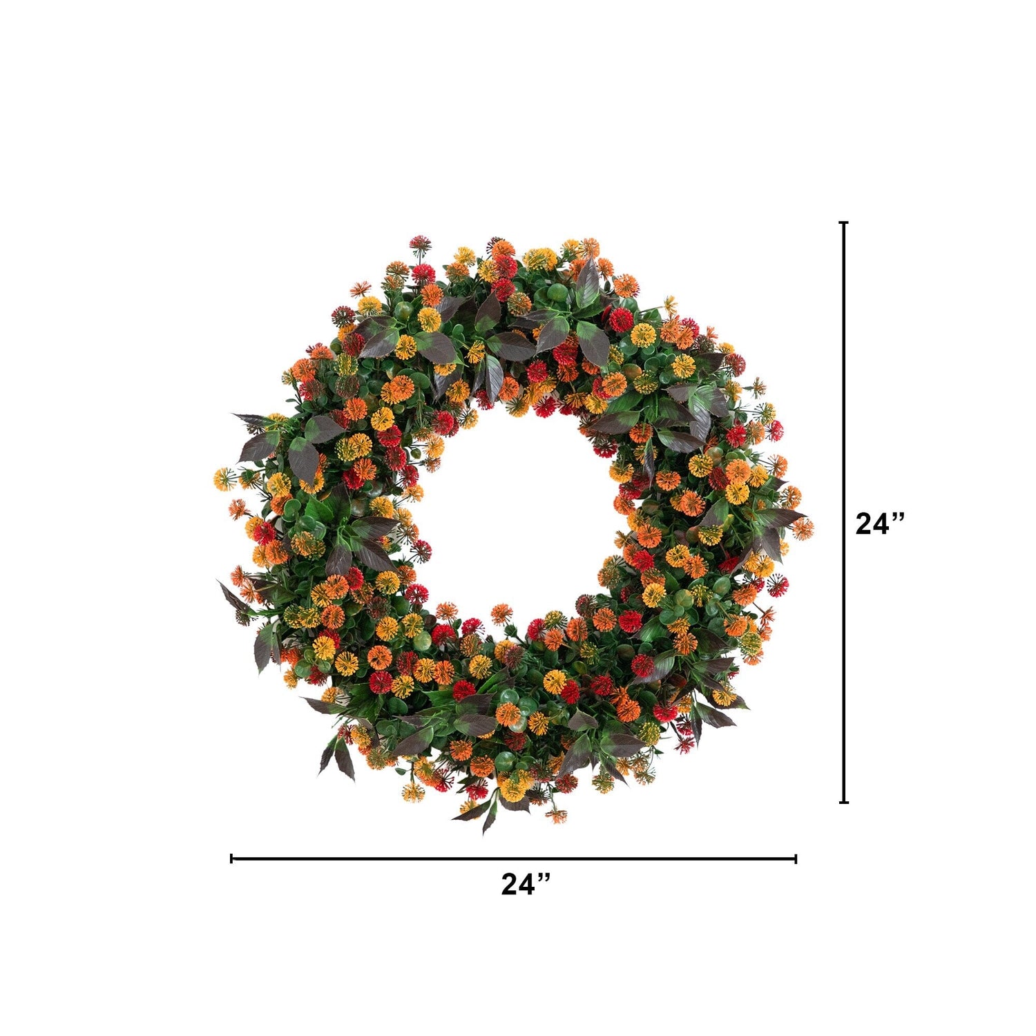 24” UV Resistant Autumn Artificial Fall Mum Wreath (indoor/Outdoor)