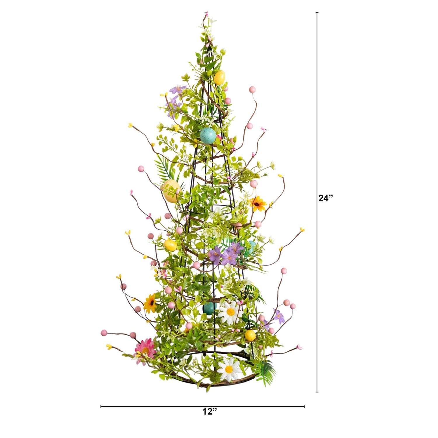 24" Artificial Easter Cone Tree with Wild Flowers and Mini Eggs
