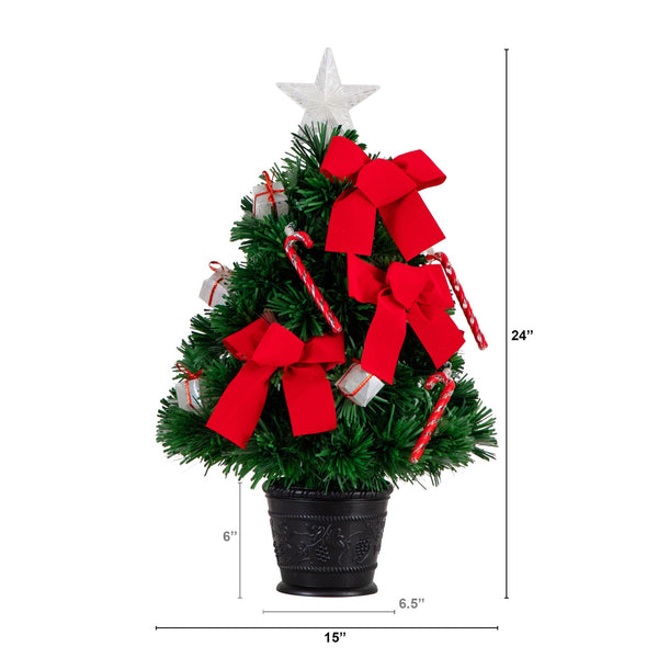 24in. Pre-Lit Fiber Optic Classic Star Topped Artificial Christmas Tree with Decorative Planter