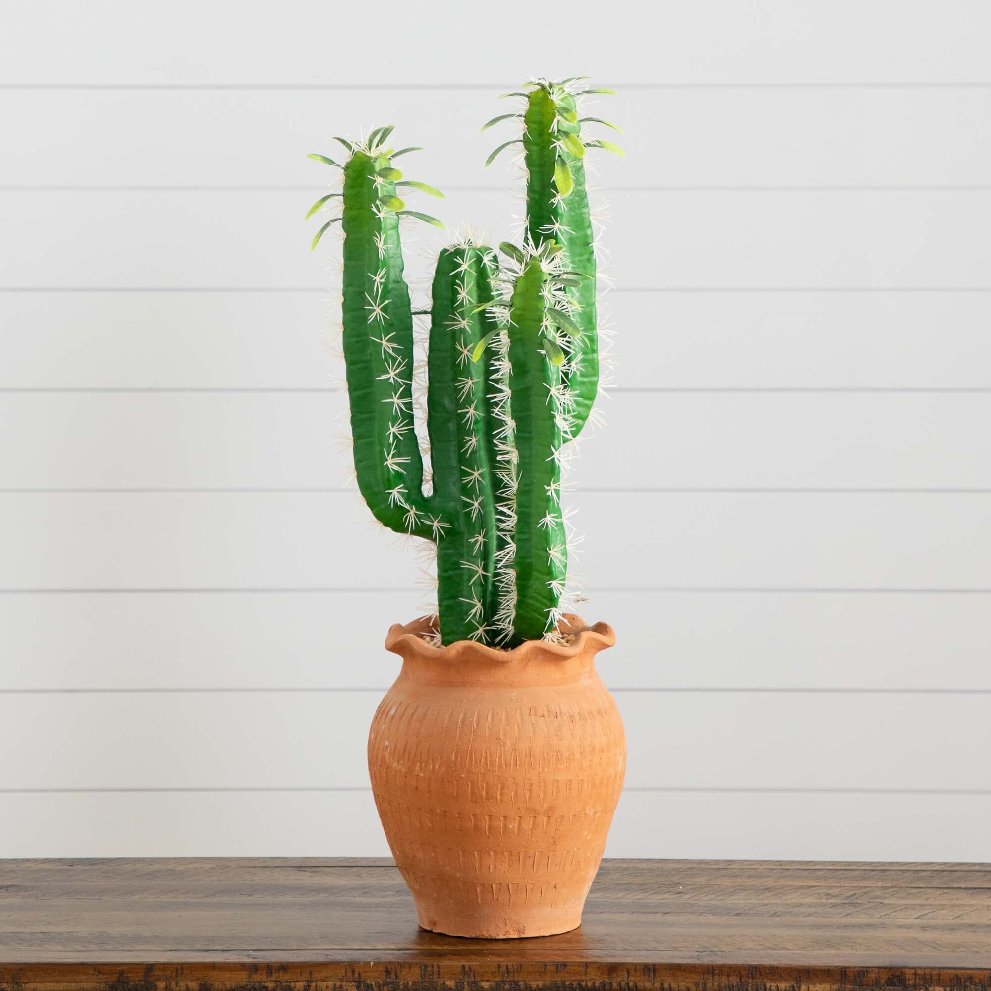 cactus pot planter Nearly Natural 28in. Artificial Cactus in Terracotta Planter, Green