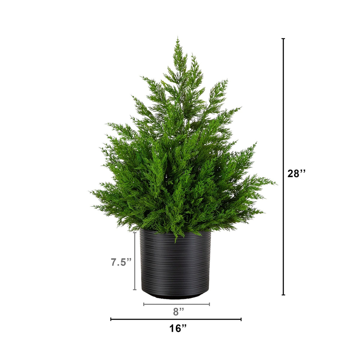 28” Artificial Real Touch Winter Cypress Bush in Black Decorative Planter