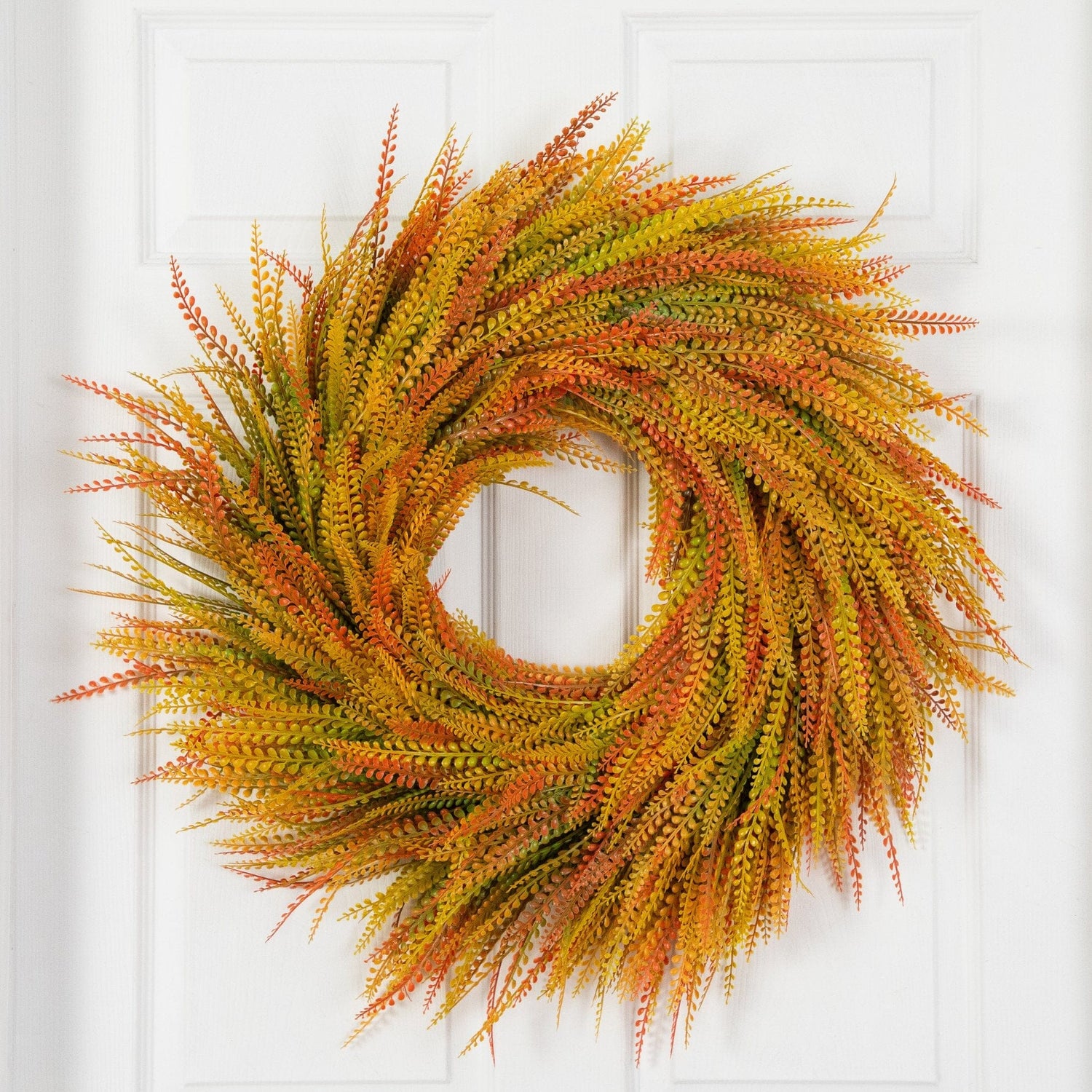 28" UV Resistant Autumn Artificial Fall Wheat Grass Wreath (Indoor/Outdoor)