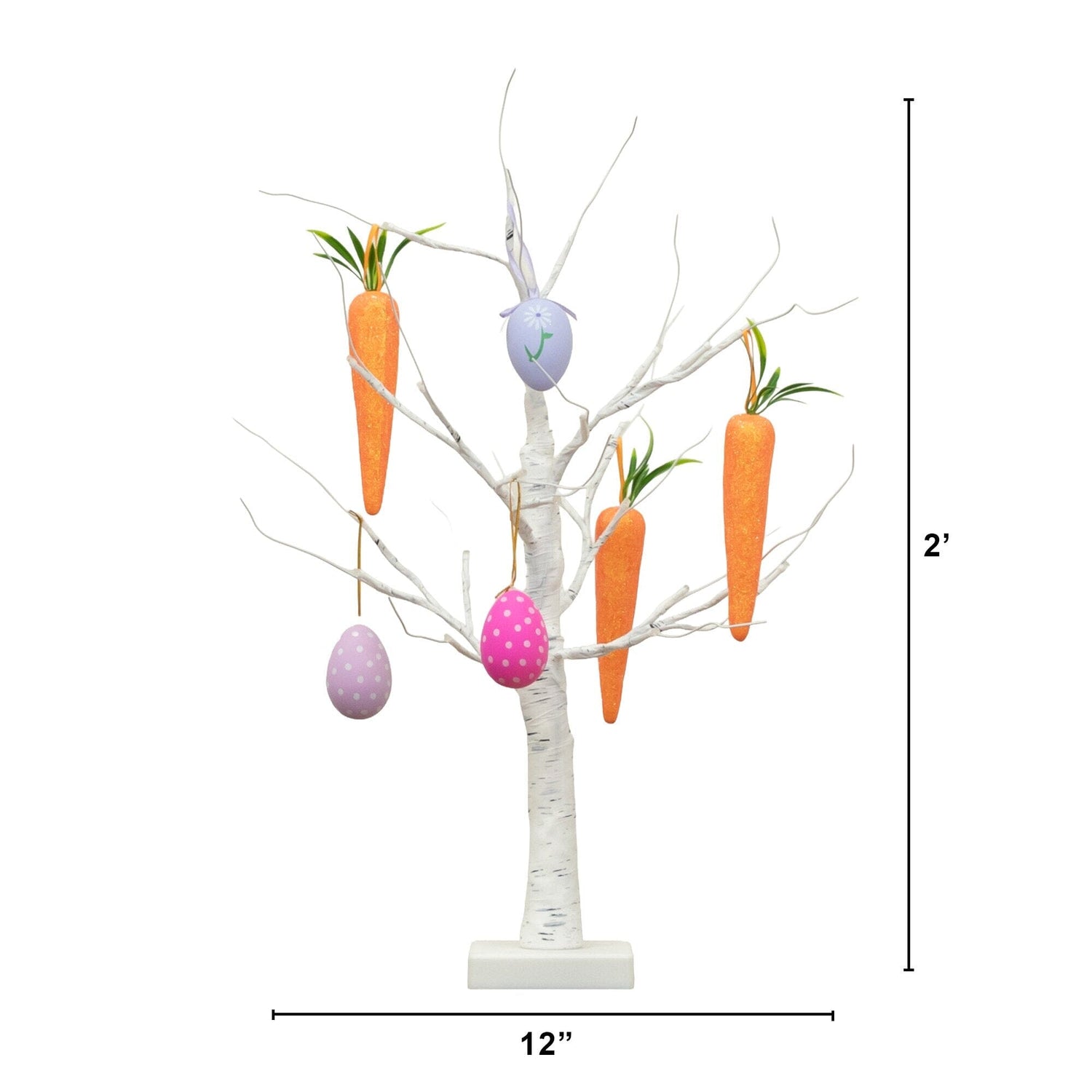 2' Pre-Lit Artificial Easter Egg and Carrots Ornament Twig Tree with 24 Warm White LED Lights